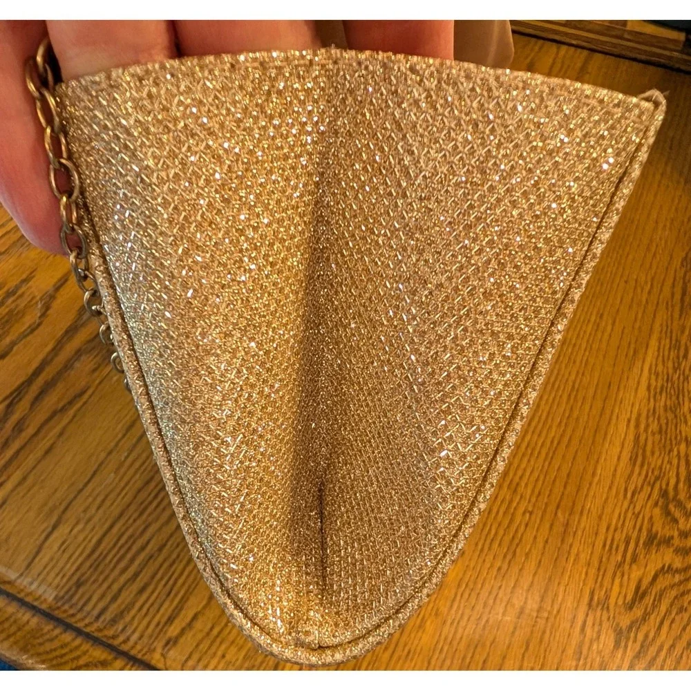 Evening Clutch Gold With Sparkling Champagne Rhinestones/Chain/Snap
